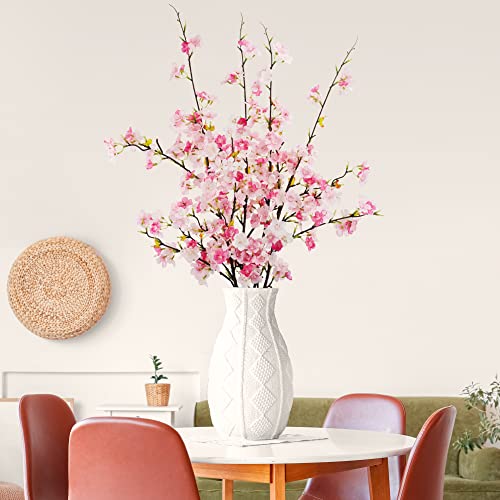 obbsie 4Pcs Artificial Cherry Blossom Flower Branches, 39.4" Fake Silk Pink Cherry Blossom Tree Stems Faux Cherry Flowers Vase Arrangements for Home Wedding Table Centerpieces Vase DIY Decor - color: Pink, size: 4pcs