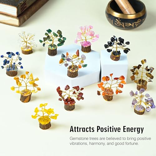 Crocon® Set of 12 Crystals Mini Stone Tree of Life Birthday Gifts for Women, Home & Office Decor, Money Tree Healing Crystals Gift Set Mom & Father Gift Ideas Housewarming Gifts New Home Sister & Dad - color: 003 (Set of 12 ) New