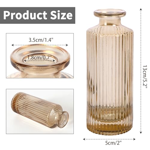 Glass Bud Vases Set of 20, Living Bud Vases, Small Bud Vase in Bulk, Mini Flowers Vases for Centerpiece, Vintage Decorative Vase Set for Table Decorations, Wedding Reception, Home Decor (Amber) - color: Amber