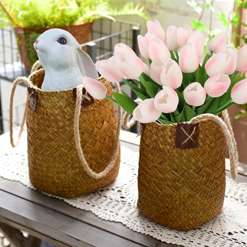 Artificial Tulips Flowers Fake Latex Tulip Stems - 30pcs Real Touch Faux Multicolor Tulips Flower for Easter Spring Wedding Bouquet Centerpiece Floral Arrangement Cemetery Table Decor - color: Gradual Pink 01