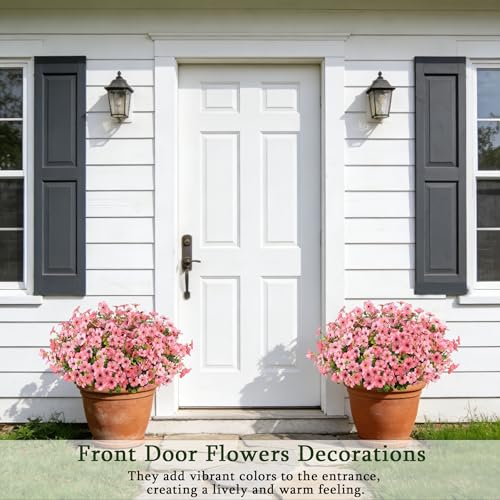 16PCS Fake Flowers for Outdoors, Realistic Fake Artificial Flowers for Outside, No Fade Faux Eucalyptus Plants for Outdoor Planter, Window Box, Hanging Basket - Porch Patio Garden Decor - color: Pk, size: 16PCS