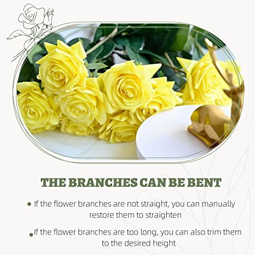 ZMZQ&flw Real Touch Silk Roses Artificial Flowers for Decoration, Realistic Single Fake Flower with Individual Stems Leaves 12PCS, Yellow - color: Yellow 12pcs