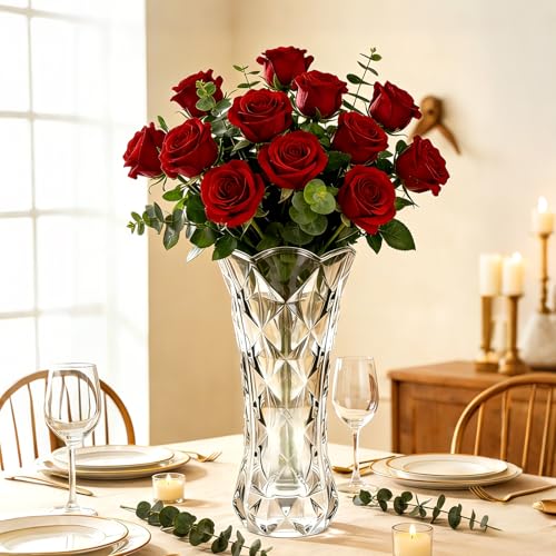 12 inch Flower vase,Large Crystal Glass Vase,Crystal Clear Glass Vases for Flowers,Banquet,Wedding,Birthday,Living Room,Dining Table