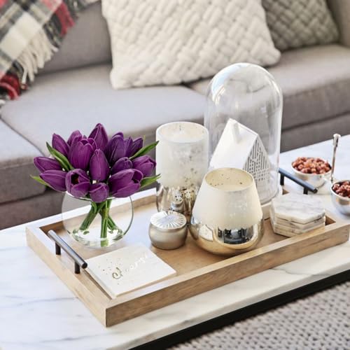 DILATATA Artificial Purple Tulips in Vase with Faux Water 6" Real Touch Flowers Fake Tulips Small Flowers Arrangement in Round Glass Vase for Mother's Day Table Centerpiece Wedding Home Decor - color: Round Vase/Purple/1 Set
