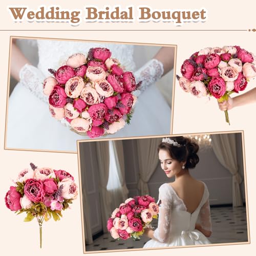 Olgaa 4 Bunches Peonies Artificial Flowers Faux Flowers Bouquet Silk Peony Hydrangea for Vase Wedding Centerpiece Bridal Shower Garden Party Home Decor (Dark Pink) - color: Dark Pink