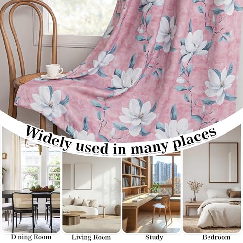 MYSKY HOME Floral Blackout Curtains 45 Inch Length Girls Bedroom Black Out Thermal Insulated Privacy Protect White Flower Patterned Grommet Drapes, 52" Wide Each Panel, Pink - color: Pink, size: 52"W x 45"L (Pack of 2)