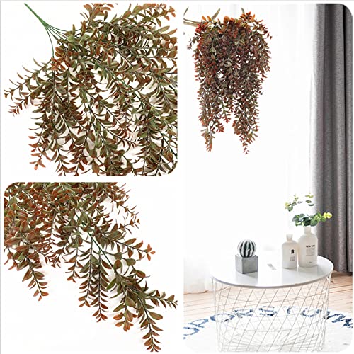 Artificial Hanging Plants Red 4 Pack, Brown Leaves Fake Vines Decoration Plastic Ivy Leaf Rattan Greeny Vine Houseplants for Wedding Indoor Outdoor Home Garden Bedroom Office Wedding Décor - color: Red Leaves Vine - 4pcs