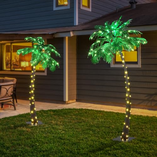 Lightshare 5FT+7FT Gorgeous Artificial Lighted Palm Tree, 248LED Lights, Decoration for Home,Party, Christmas, Nativity, Outside Patio-Electric - size: 5FT+7FT