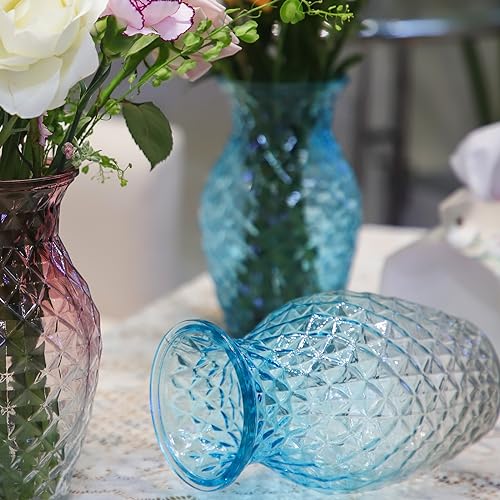 Vase for Flowers Small Glass Vases for Home Decor Table Centerpieces Living Room Bedroom Bookshelf Kitchen Modern Office Wedding Decoration Vintage Flower Vases Blue White - color: Blue White