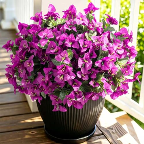 INXUGAO Artificial Flowers Faux Plants for Outdoors Spring Summer Decor, 6 Bundles Fake Bougainvillea Silk Flowers UV Resistant Realistic for Outside Planter Porch Patio Garden Home(Purple) - color: Purple-b