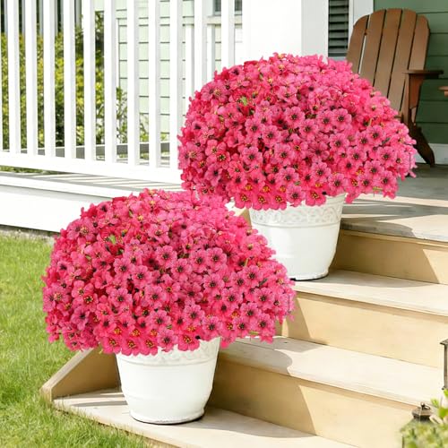 22 Bundles Artificial Flowers Outdoor Fake Plants, Faux Flowers UV Resistant with Plastic Plants, Faux Silk Flowers for Outdoors Outside Front Porch Hanging Planter Window Garden Decoration(Rose Red) - color: Rose Red, size: 22 Bundles