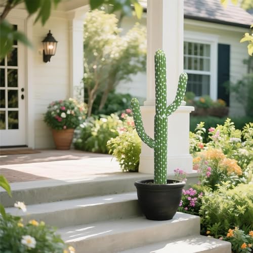 momoplant Artificial Cactus Succulent Plant, 34 Inch Tall Faux Fake Desert Cacti Plant with Black Planter for Home Garden Office Floor Decor - size: 34inch-new green