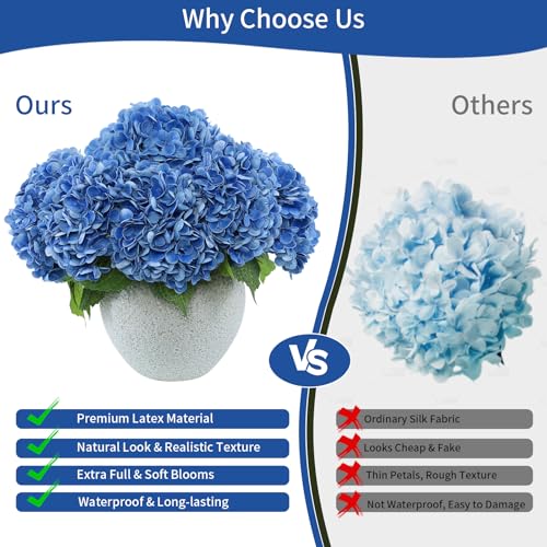 LFF 3Pcs Royal Blue Hydrangea Artificial Flowers, 8.66" Large Real-Touch Latex Blooms with 22" Long Stems, Faux Hydrangea for Outdoor Planter Indoor Home Table Centerpieces Wedding Decor Bouquets - color: Royal Blue