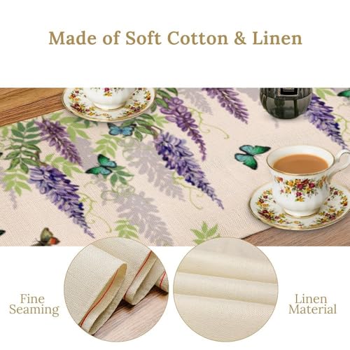 Butterfly Table Runner,Purple Watercolor Floral Plants Seasonal Decor Table Runner for Holiday Kitchen Living Room Home Party Decoration 13x36 Inch - color: Butterfly-7, size: 13x36in