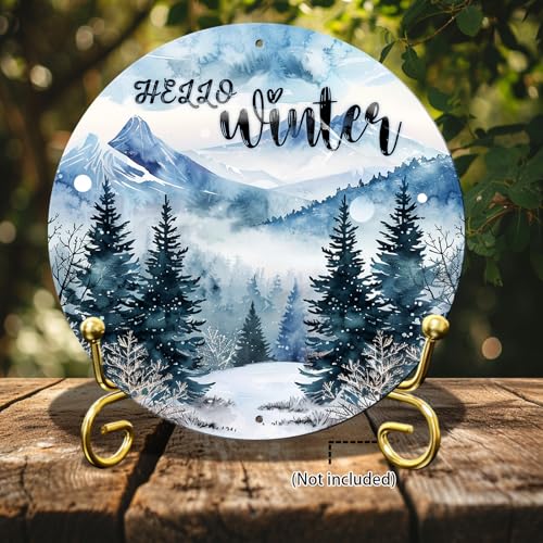 Vintage Winter Hello Round Metal Sign Winter Scenery Christmas Sign Farmhouse Rustic Wreath Wall Decoration for Indoor Outdoor Home Porch Window Decor 12 Inch - color: Thanksgiving 14, size: 12 inches