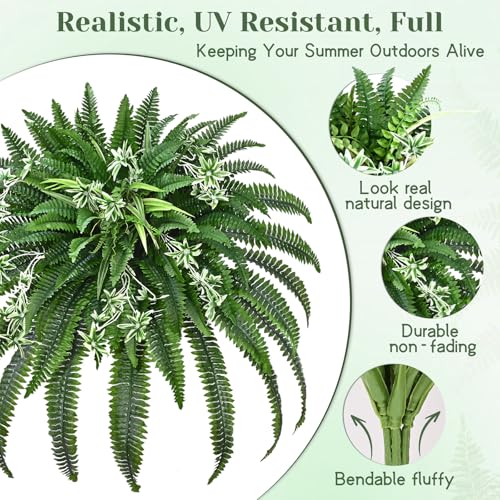 Livole 48" Large Fake Ferns Artificial Ferns for Outdoors | Large, Faux Boston Fern, 110 Branches, Realistic, UV Resistant, Planter Home Garden Porch Decor, 1Pcs - size: 48"-110 Branches-1 Pcs