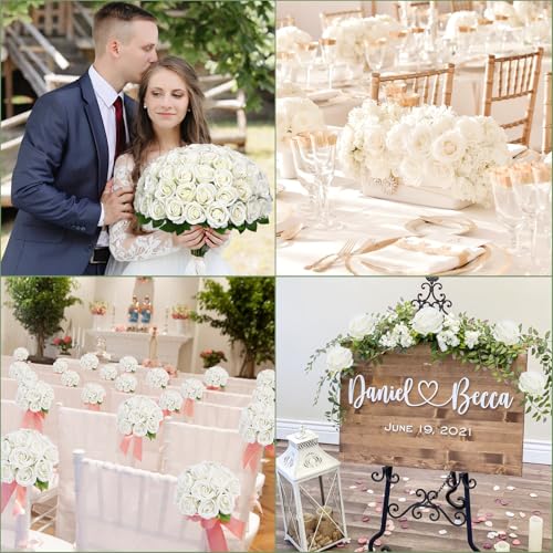 Waipfaru 50 Pcs White Roses Artificial Flowers Bulk, Real Touch Velvet Roses with Wrapping Paper, Fake Flowers for Wedding Centerpieces Bridal Bouquet Valentines Mothers Day Decor - color: White, size: 50 Pcs