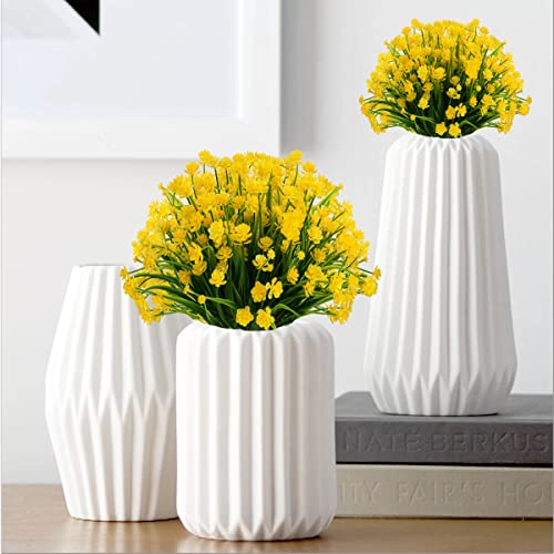 Outdoor Artificial Fake Flowers - 8 Bundles Plastic Flowers Outdoor Plants UV Resistant Faux Flowers for Indoor Outdoor Garden Hanging Porch Window Box Wedding Decor(Yellow) - color: Yellow, size: 8 Bundles