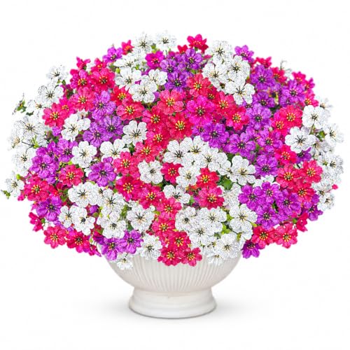 Artificial Flowers for Outdoors UV Resistant, 12 Bundles Realistic Faux Daisy with Eucalyptus Leaves Fake Plants for Porch Patio Planter Garden Decoration (Rose Red White Light Purple) - color: Rose Red White Light Purple
