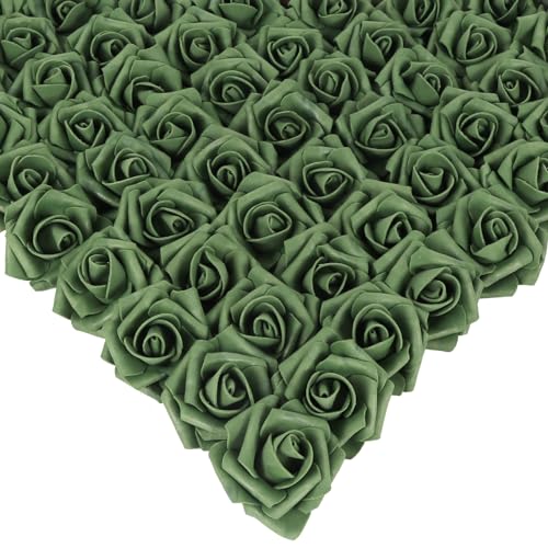 Foam Flowers,200PCS Emerald Green Roses 1.97in Fake Roses Artificial Roses Flowers for Craft DIY Wedding Party Home Decoration(Green) - color: Green