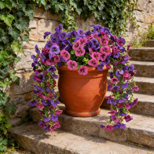 Spring Porch Decor, 2 Pack Hanging Artificial Flowers Outdoor – Fake Orchids for Hanging Baskets, UV Resistant Faux Flowers for Front Porch, Tall Artificial Plants for Outdoor Planters（double purple） - color: Double Purple-2 Pack