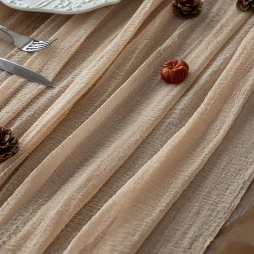Keketoarrange Deep Beige Cheesecloth Table Runner Rustic Boho Butter Gauze 120 Inch 10 FT Cheese Cloth for Wedding Baby Bridal Shower Birthday Party Long Sheer Spring Summer Home Decorations - color: Deep Beige, size: 35"x120"(Pack of 1)