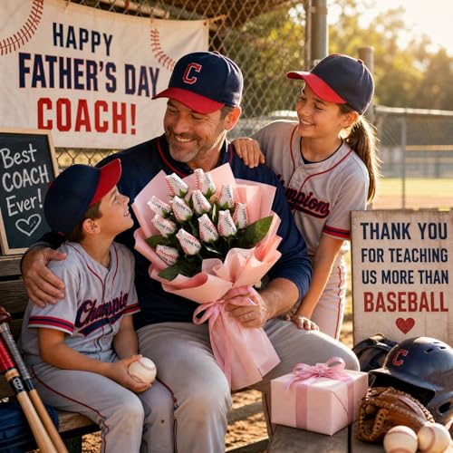 Suhine 12 Pcs Artificial Baseball Rose Flower Gifts for Father's Day Flower Coach Boyfriend Boyfriend Sports Party Favors Bulk for Birthday Wedding Party Centerpieces(Love Color, Normal) - color: Love Color, size: Normal