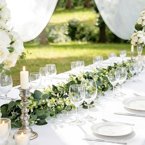 Tigeen Artificial Eucalyptus Garland Plant 6.5 FT Wedding Faux Leaves Greenery Garland Vines Hanging DIY Decoration for Home Party Table Runner Mantle Wall Decor(1 Pcs)