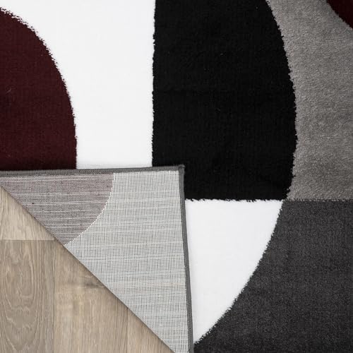 Rugshop Burgundy Geometric Area Rug, Contemporary Circle Design, Non-Shedding, Easy-Care Style for Living Room, Bedroom and Home Office, 5'3" x 7'3" - size: 5'3" x 7'3" (Rectangular)