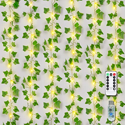 21ft Fake Vines with 50 LED USB String Lights, Artificial Plants, Room Decor, Hanging Ivy Greenery Garland, Leaves for Balcony/Wall/Garden/Patio Decor - size: 21FT USB Powered