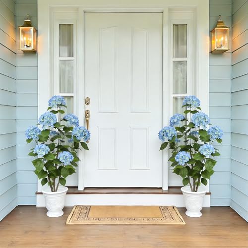 Nafresh 4FT Real Touch Faux Hydrangea Tree Outdoor, 2 Pack Blue Hydrangea Tree Artificial with Vibrant Blooms, Faux Hydrangea Potted Plant for Indoor Outdoor Home Front Porch Pation Decor - color: Blue, size: 4ft