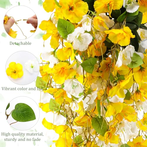 XunYee 8 Pcs Artificial Hibiscus Flowers for Outdoors Spring Summer Decor Fake Hanging Flowers Plants Uv-Resistant Faux Hibiscus Flower for Outside Porch Patio Front Door (Yellow and White) - color: Yellow and White