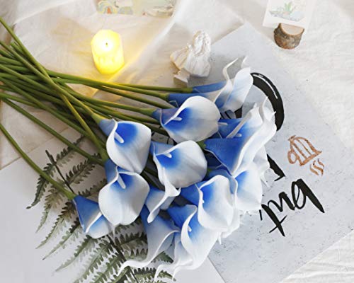 DuHouse 20Pcs Artificial Calla Lily Flower Real Touch Latex Flowers for DIY Wedding Bouquet Party Home Decor (Blue White) - color: Blue White, size: 20pcs