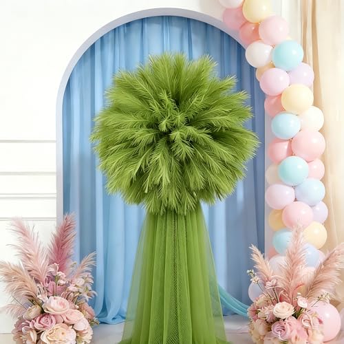 50pcs Grass Green Pampas Grass 21.6 Inch Non-Shedding Faux Pampas for Modern Neutral Home, Boho Wedding and Cream Tone Vase Arrangements - color: Grass Green