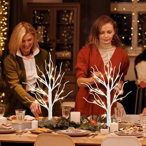 PEIDUO Home Decor, 2FT Birch Tree with LED Lights, Warm White Light up Tree Lamp, Artificial Trees for Home Table Inside, Battery Powered, Timer (2PK) - style: 2PK Birch Tree