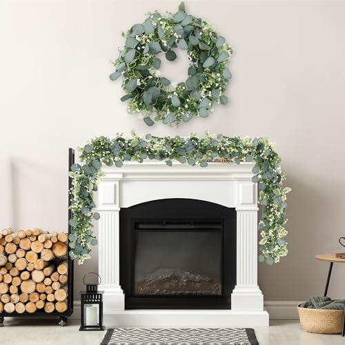 Sggvecsy 2 Pack Artificial Eucalyptus Garland Eucalyptus Leaves Vines Greenery Garland Faux Silver Dollar Eucalyptus Leaves for Table Party Wedding Indoor Outdoor Home Mantle Wall Decor - size: 2PCS