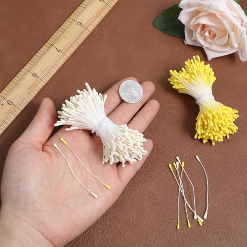 1600Pcs Stamens for Flower Making, Handmade Artificial Flower Stems, Double Heads Floral Stamen for Flowers Making, Crafts, Wedding Bouquet, Scrapbook Decoration