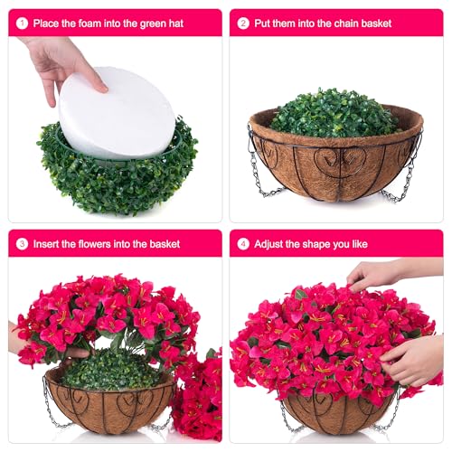 Artificial Fake Hanging Flowers Plants Basket for Outdoors Spring Summer Decoration, Faux Silk Bougainvillea Flowers in Planter UV Resistant Realistic for Outside Porch Patio Garden Yard Home, Hotpink - color: Hotpink