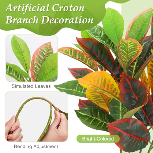 Gresorth 29" Fake Croton Decoration Lifelike Long Stem Plant Model Artificial Branch Bouquet Faux Gradual Houseplant Fireplace Centerpieces 4pcs - color: E