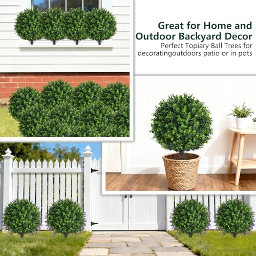 2 Pack 25" Artificial Eucalyptus Topiary Ball Tree for Outdoors Faux Evergreen Shrubs Plants with Ground Spike UV Resistant Fake Bushes Ball Trees for Outdoor Indoor Home Porch Patio Decoration - color: Eucalyptus