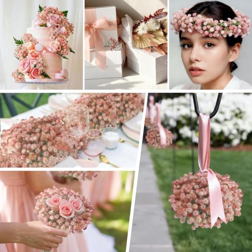 Pink Babys Breath Artificial Pink Flowers Artificial Babys Breath Small Baby Breath Flower Artificial for DIY Floral Arrangements Wedding Bridal Bouquet Indoor Party Home Decor