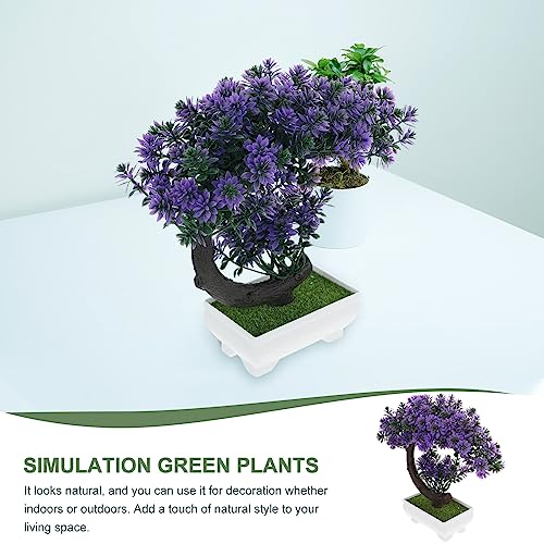 GANAZONO Bonsai Statue Small Artificial Plants for Home Decor Indoor Mini Artificial Bonsai Tree Japanese Fake Plants for Bedroom Aesthetic Faux Bonsai Decor - color: Perple