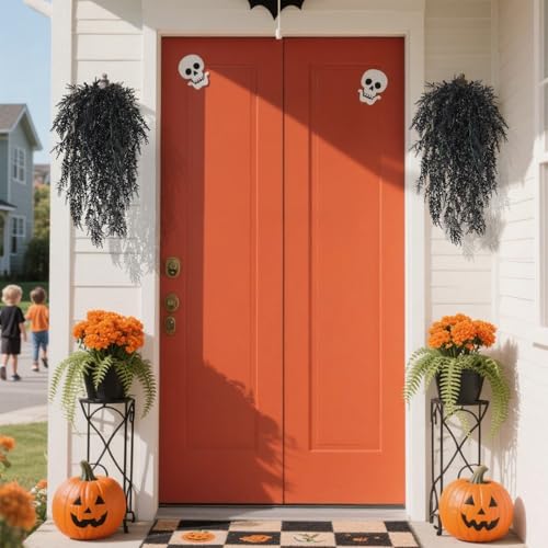 SJL Black Hanging Flowers Fake Hanging Plants Artificial Greenery Outdoor Flowers UV Resistant Fake Lavender Plant Plastic Flower Faux Vine for Garden Porch Gothic Halloween Decorations (Black) - color: Black Laven