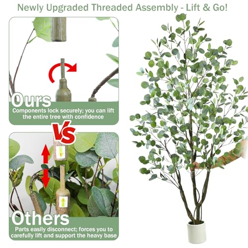 Caxchiling Artificial Eucalyptus Tree 6FT, Fake Tree for Indoor Outdoor, Lifelike Faux Large Floor Plants with Heavy Trunk with Vines and Moss Topper, Home Office Decor for Living Room Bedroom Doorway - color: Eucalyptus, size: 6ft