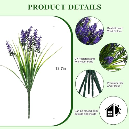 CEWOR Artificial Plants Outdoor Fake Monkey Grass with Lavender Flowers Grass UV Resistant Faux Plants for Garden Porch Window Patio Planter Pathway (24 Bundles) - color: Purple Lavender