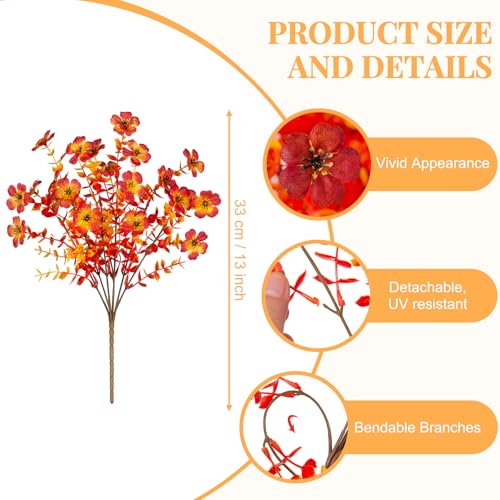 INXUGAO Artificial Fake Mums Fall Flowers for Outdoor Outside Decoration 12 Bundles Faux Silk Flowers Plants Realistic Daisy UV Resistant Fall Décor Autumn Front Door Porch Patio Yard Decoration - color: Y2-red Orange Sunset
