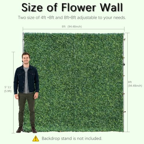 rosemorning 8x8FT Green Artificial Flower Wall Backdrop,Flower Wall Panel for Wedding Party Birthday Baby Shower Photo Booth Decor Easy to Install Reusable - color: Odmilan-green, size: 8Ft*8Ft