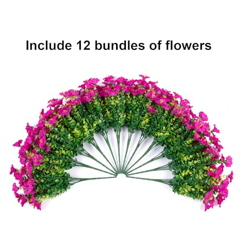 HyeFlora Artificial Flowers for Outdoors Fake Plants Outside Decoration, 12 Bundles Faux Fuchsia Morning Glory UV Resistant Look Real Silk Flowers for Outside Planter Front Door Porch Patio Yard Urn - color: Fuchsia