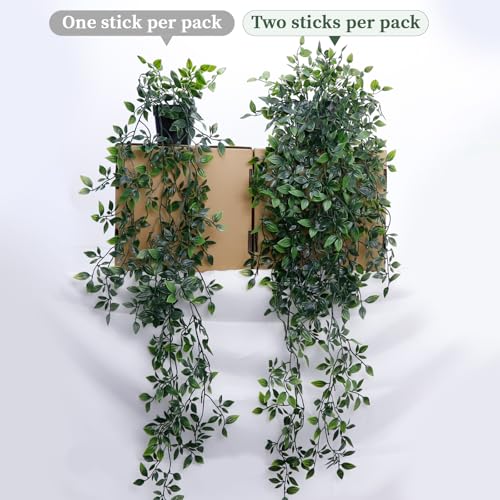 Artificial Hanging Plants for Shelf, 2-Pack Fake Potted Greenery Faux Mandala and Pothos Ivy Vines in Black Pot, Décor for Office Living Room Bathroom Indoor Outdoor - color: 2-pack Mandala Pothos Ivy Vines