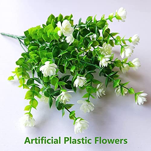 6 Bundles Artificial Flowers for Outdoors,UV Resistant Realisic Fake Plastic Plants Artificial Shrubs Fall Flowers Decor of Vase and Outside Window Box, Ferns Plants for Planter-White - color: White, size: 6PCS